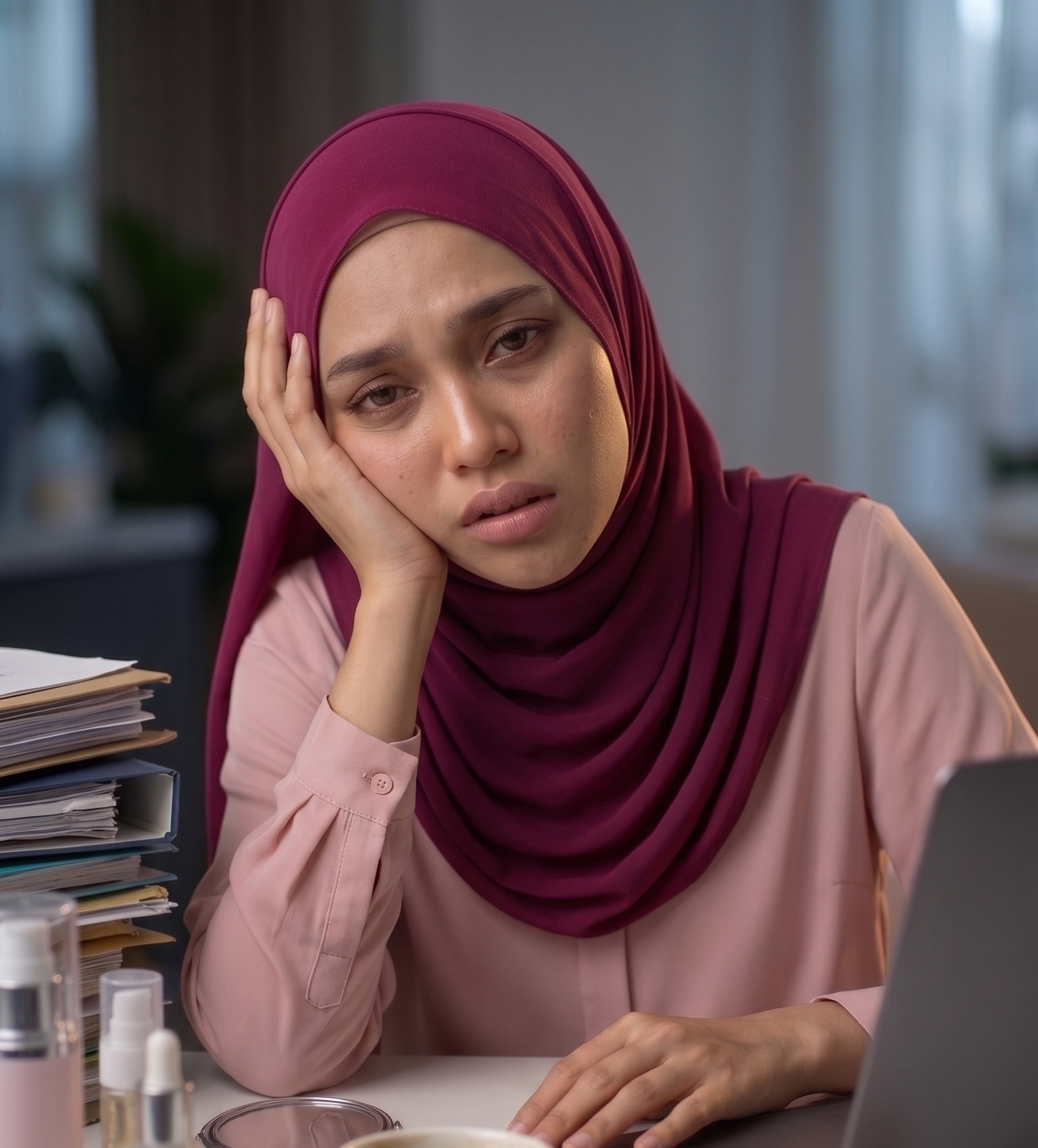 Wanita nampak penat dan stress kerana keletihan harian